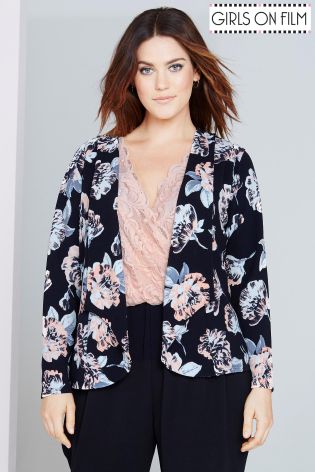 Girls On Film Curve Floral Print Waterfall Jacket